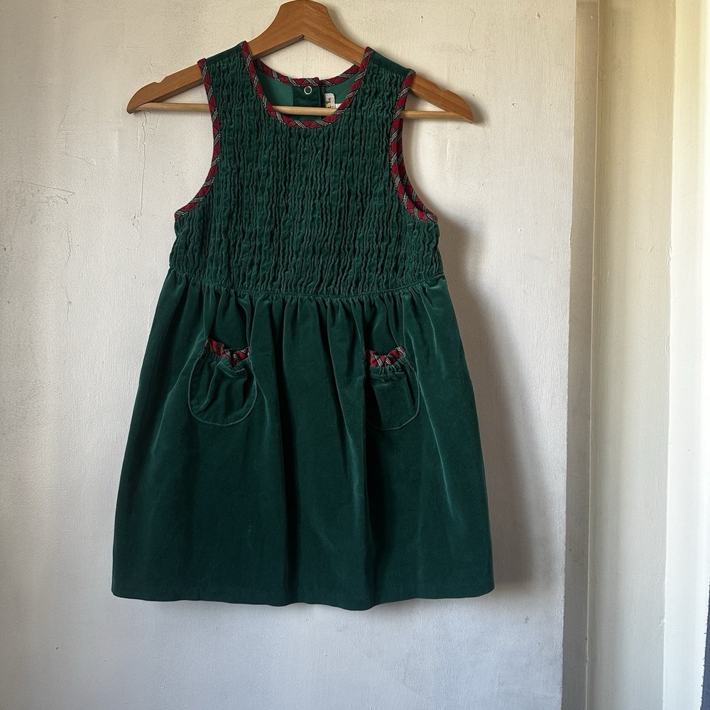 Vintage Gymboree 90's Girl's Green 100% Cotton Dress Plaid Trim Pockets XX-Large